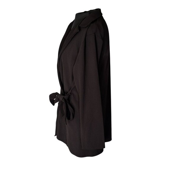 Black Wrap Tie Front Longline Blazer With Collar By Quiz - Picture 2 of 6